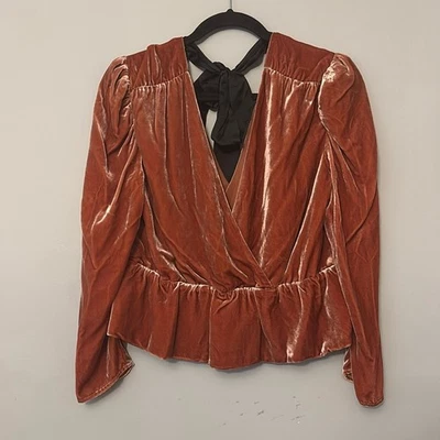 Top Marie Oliver Elegante Naranja Otoño Terciopelo Envolvente Talla Pequeña Foto 1 de 4