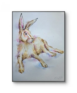 ORIGINAL Aquarell Gemälde eines Hasen, signiert Elle Smith Kunst, Fine Art, Druck - Bild 1 von 10