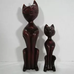 2 Vintage MCM geschnitzte Holz Siamkatzen cool Mid Century Modern oder Boho Look - Bild 1 von 7