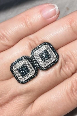 Genuine Blue Diamond Earrings Pretty Cushion Cut Diamond Accent - Image 1 of 4