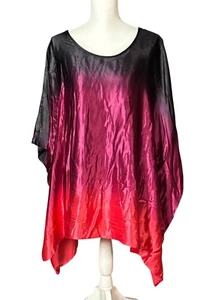 Neu Caroline Rose Poncho Tunika Gr. Large 100% Seide Bordeaux Schwarz Art to Wear - Bild 1 von 12