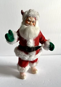 Rare Vintage 8" Santa Figure Christmas Ornament w/Plastic Face Flocked Suit - Picture 1 of 16