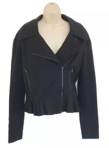 Chaqueta Moto 7 for All Mankind Mujer Asimétrica Negra Cremallera Talla Pequeña - Imagen 1 de 9