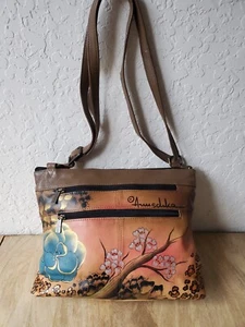 Anuschka Leather Hand Painted Artist Handbag Floral Design Signed NEW - Picture 1 of 9