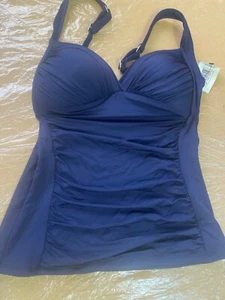 M&S Tankini Top Non-Wired Padded Plunge Plain Tummy Control Size: 10 - Picture 1 of 9