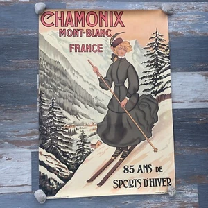 "Póster esquí francés Chamonix Mont-Blanc 36""x25"" 85 aniversario vintage" - Imagen 1 de 13