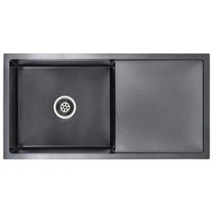 Handgefertigte Küchenspüle Spülbecken Schwarz Edelstahl modern 87x44cm Ablage - Bild 1 von 9
