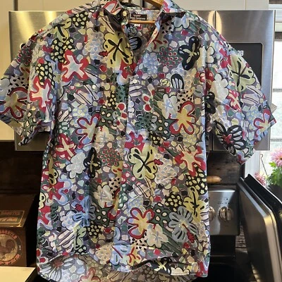 Винтажная мужская рубашка Guess Georges Marciano на пуговицах средний размер гавайский цветочный узор сделано в США - Изображение 1 из 4