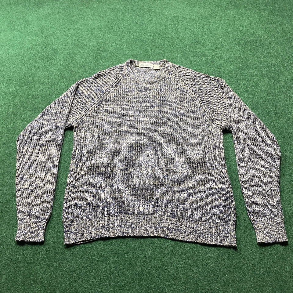 复古 St. John’s Bay 毛衣男式 XL 高灰色蓝色针织渔夫运动衫 — 第 1/4 张图片
