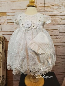 Free Shipping!! Baptism Dress, Christening Gown, Baby Girl White Dress - Picture 1 of 6