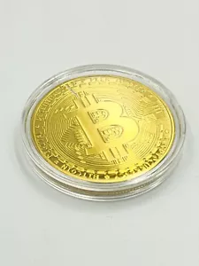 Collectable Gold Bitcoin BTC 40mm Collectors Gold Plated Bit Coin w/ Clear Case - Picture 1 of 3