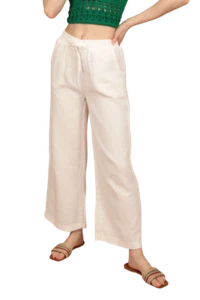 Muslin Fabric %100 Cotton Elastic Waist, Wide Leg Women’s Trousers – Ecru - Foto 1 di 3