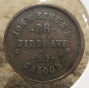 1863 John Schuh's Tavern New York City, NY Civil War Storecard Token - Picture 1 of 2