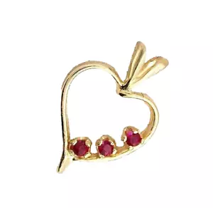 14Kt Yellow Gold Lab 2.5mm Round Ruby Heart Gemstone Gem Pendant EBS3503/6624 - Picture 1 of 2