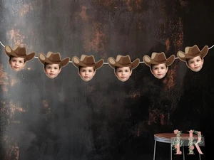 Custom Photo Cowboy Hat Banner Birthday Party Decoration Backdrop Bunting - Picture 1 of 1