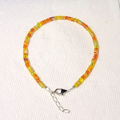 Millefiori Tobillera Naranja Amarillo Cuentas Plata de Ley 925 Primavera Verano 9" Foto 1 de 3