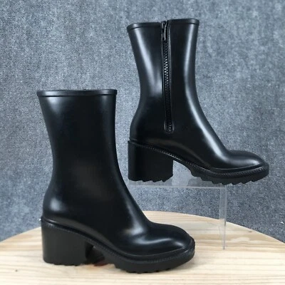 INC International Concepts 靴子女式 8 M Everett 雨中筒高跟鞋黑色 — 第 1/4 张图片