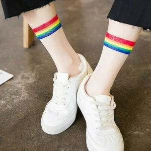 Regenbogen Damen Socken durchsichtig Netz gestreift Spitze Knöchel japanisch 5 Paar transparent - Bild 1 von 12