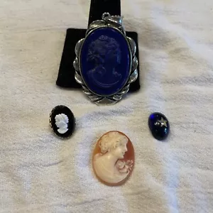 Vintage Antique 4 Piece Lot Cameo 2” Pendant Carved Shell Cam Coral - Picture 1 of 11