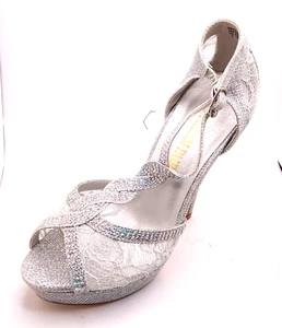 Dream Pairs Women's Silver Lace Lined Heeled Sandals/Pump Size 5 (A15) - Picture 1 of 6