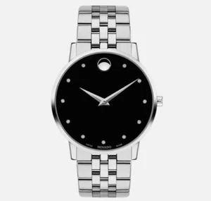 Movado Museum Classic Black Dial Stainless Steel Diamond Men's Watch 0607201 - Picture 1 of 3