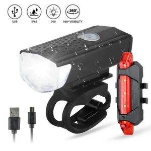 Bike Bicycle Light USB LED Rechargeable Set Mountain Cycle Front Back Headlight - Picture 1 of 9