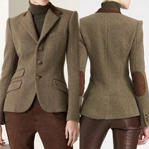 Blazer vintage para mujer otoño cálido muesca solapa chaqueta informal ropa deportiva al aire libre - Imagen 1 de 7