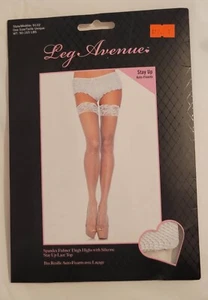 Leg Avenue Stay Up Spandex Fishnet Thigh Highs White  - Picture 1 of 2