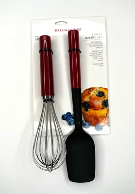 KitchenAid Juego de 2 Piezas para Hornear Utilidad Batidor Silicona Cuchara Espátula Rojo Cereza Foto 1 de 4