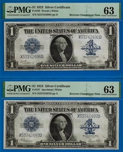 1923 $1 Silver Certificate PMG 63 blue seal Reverse Changeover Fr 238 Fr 237 - Picture 1 of 2