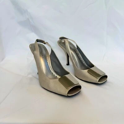 BCBGirls Women's Silver Buckle Slingback Heels Size 8.5 - Image 1 of 4