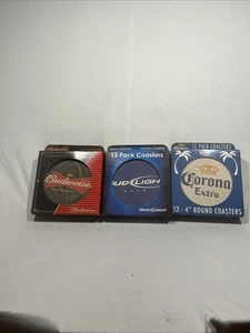 Set 3 Sottobicchieri 4" Bud, Bud Light e Corona Vintage Prodotti Ufficiali - Foto 1 di 4