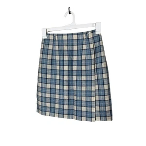 Talbots Skirt Womens Size 8 Blue White Plaid Wrap Linen Vintage Academia - Picture 1 of 6