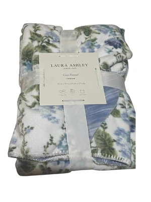 Laura Ashley Oliviette Blue/ Green Floral Reversible Coco Flannel Blanket NEW - Image 1 of 4