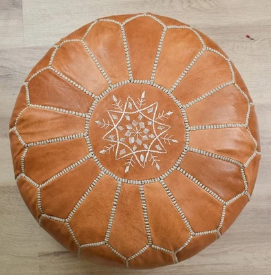 Moroccan Soft Leather Pouf Sand Brown - Delivered Stuffed, Ottoman, Footstool - Image 1 of 4