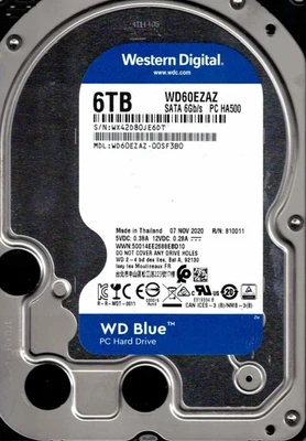 WD60EZAZ-00SF3B0,  WESTERN DIGITAL SATA 6TB NOV 2020, WX42 - Image 1 of 2