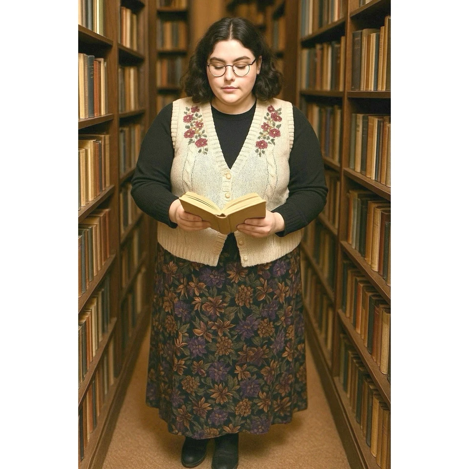 复古 Briggs 纽约花卉长裙 22W Velvety 秋季挂毯学术界 — 第 1/4 张图片