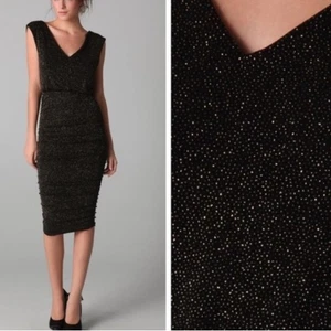 Alice + Olivia Midi Bodycon Kleid in Schwarz mit Goldschimmer - M - Bild 1 von 14