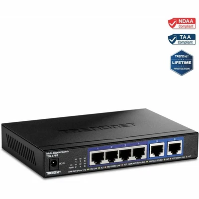 TRENDnet 6-Port 10G Switch, 4 x 2.5G RJ-45 Base-T Ports, 2 x 10G RJ-45 Ports, - Image 1 of 4
