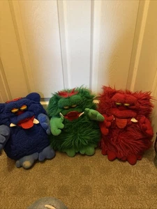Rare Vintage Dak Yangjee Furbles Blue, Red, Green Plush Monster 15" Hand Puppet - Picture 1 of 16