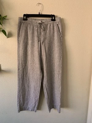 Pantalones Talbots Talla 8 Gris Blanco Cordón Lino Mezcla Algodón Primavera Verano Foto 1 de 4
