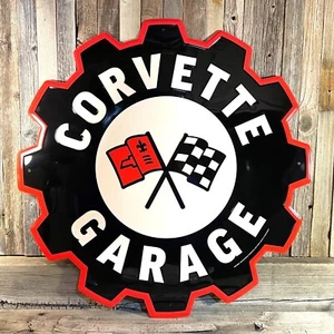 Letrero grande de hojalata de metal en relieve Chevrolet Chevy Corvette Gear 24" garaje vintage - Imagen 1 de 3