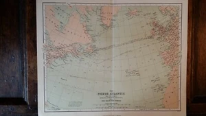 1870'S ANTIQUE MAP NORTH ATLANTIC AND ITS COASTS UNDERSEA CABLES VIRTUE LONDON - Picture 1 of 9