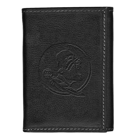 FSU Florida State University Leather Tri-Fold Wallet Black Trifold Cover