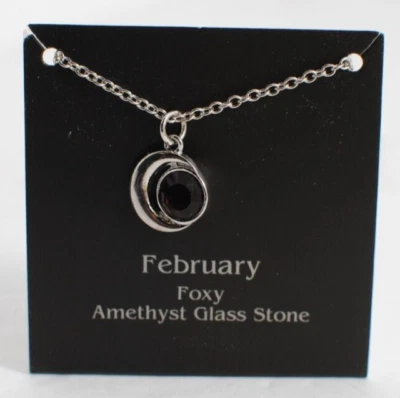 Аметистовое стекло февраль камень ожерелье февраль маленький золотой тон сердце новый с Ярлыками - Изображение 1 из 4