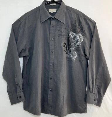 Eighty Eight Men’s Extra Large Long Sleeve Gray Button Down Graphic Front - Image 1 of 4