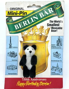 Heike Schuco Panda Bear Pin 1987 Berlin 750th Plush on Metal Jointed Store Card - Picture 1 of 10