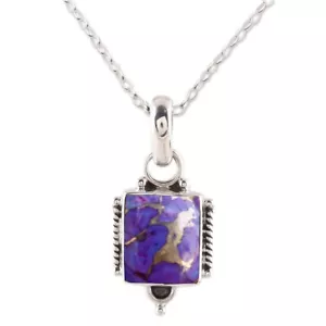 Viola Rame Gemma Pietra Turchese 925 Argento Sterling Fatto a Mano Ciondolo S-44 - Foto 1 di 5