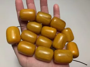 UNIQUE HUGE 190g YELLOW MARBLED BAKELITE PRAYER BEADS ROSARY MISBAHA ISLAMIC - Picture 1 of 20