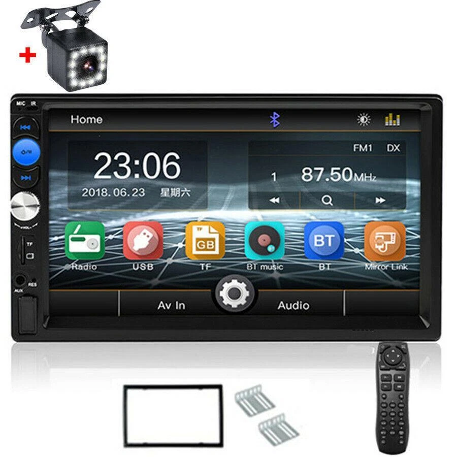 Reproductor de MP5 de radio para automóvil de 7 pulgadas 2 pulgadas Bluetooth/FM/USB/RCA salida de video con cámara de 12 LED Foto 1 de 4